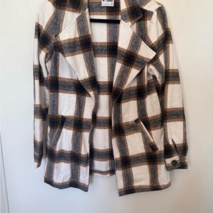 Ci Sono Plaid Open Front Blazer in Cream, Brown & Gray